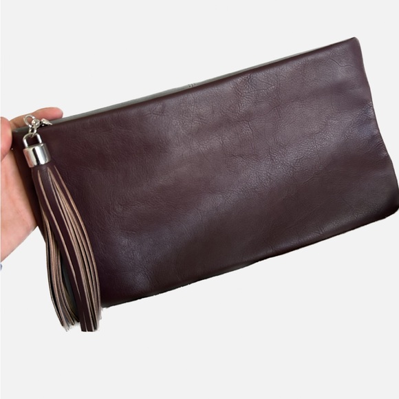 Halogen Gray and Eggplant Leather Clutch - Picture 2 of 5